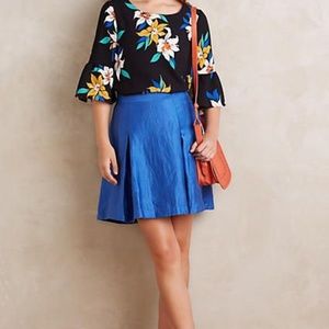 NWT Maeve Blue Linen Blend Pleated Skirt